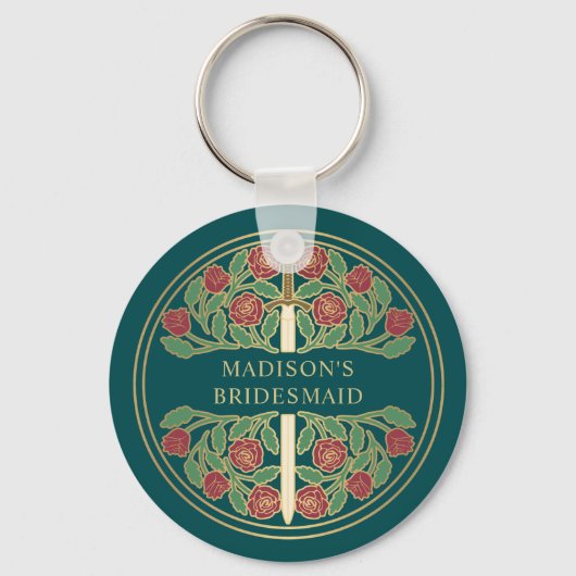 Gold Teal Floral Bridesmaid Royal Wedding Gift キーホルダー (正面)