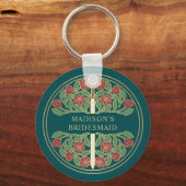 Gold Teal Floral Bridesmaid Royal Wedding Gift キーホルダー (正面)