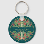 Gold Teal Floral Bridesmaid Royal Wedding Gift キーホルダー (裏面)