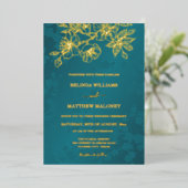 Gold Teal Floral Wedding 箔招待状 (立ち正面)