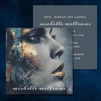 Gold Teal Hair Makeup and Lash Branding Design スクエア名刺