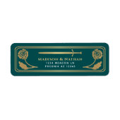Gold Teal Medieval Fantasy Sword Wedding Label ラベル (正面)