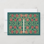 Gold Teal Medieval Floral Sword Wedding RSVP (裏面)