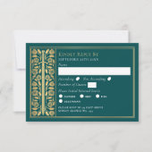 Gold Teal Medieval Sword Wedding RSVP (正面)