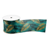 Gold Teal Palm Leaves | Luxe Tropical Pattern サテンリボン (リール)