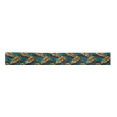 Gold Teal Palm Leaves | Luxe Tropical Pattern サテンリボン (正面)