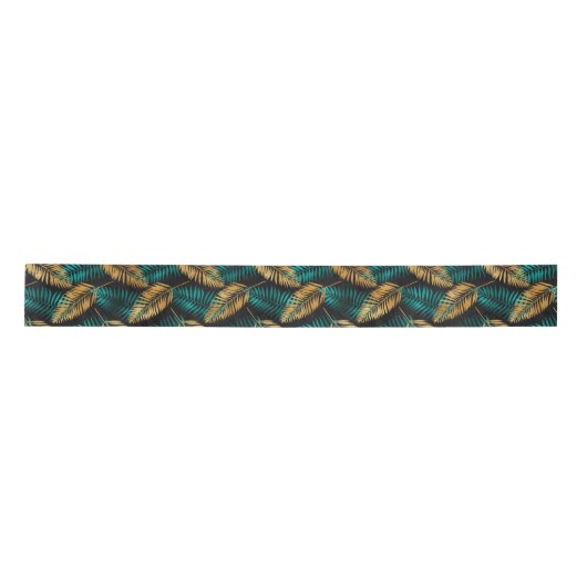 Gold Teal Palm Leaves | Luxe Tropical Pattern サテンリボン (正面)