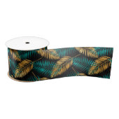 Gold Teal Palm Leaves | Luxe Tropical Pattern サテンリボン (リール)
