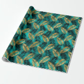 Gold Teal Palm Leaves | Luxe Tropical Pattern ラッピングペーパー (アンロールド)