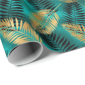 Gold Teal Palm Leaves | Luxe Tropical Pattern ラッピングペーパー (ロールコーナー)