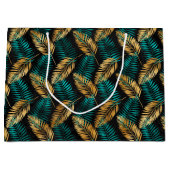 Gold Teal Palm Leaves | Luxe Tropical Pattern ラージペーパーバッグ (正面)