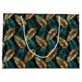 Gold Teal Palm Leaves | Luxe Tropical Pattern ラージペーパーバッグ (裏面)