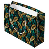 Gold Teal Palm Leaves | Luxe Tropical Pattern ラージペーパーバッグ (裏面アングル)