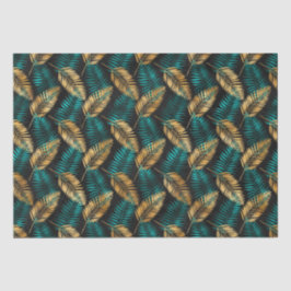 Gold Teal Palm Leaves | Luxe Tropical Pattern 薄葉紙