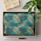 Gold Teal Palm Leaves | Luxe Tropical Pattern 薄葉紙 (ギフト)
