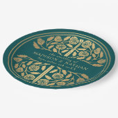 Gold Teal Royal Medieval Sword Wedding  ペーパープレート (アングル)