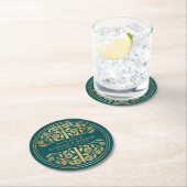 Gold Teal Royal Medieval Sword Wedding ラウンドペーパーコースター (インサイチュ)
