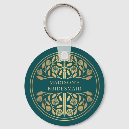 Gold Teal Sword Bridesmaid Royal Wedding Gift キーホルダー (正面)