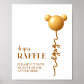Gold Teddy Balloon Diaper Raffle Sign ポスター (正面)