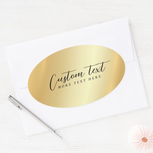 Gold Template Your Custom Text Elegant Handwritten 楕円形シール (封筒)