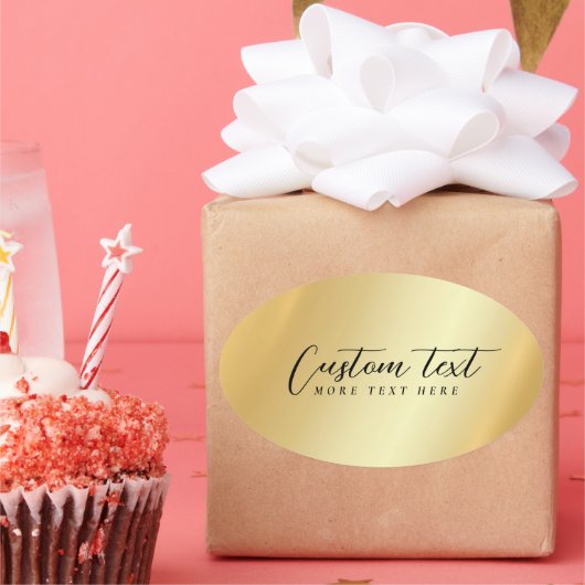 Gold Template Your Custom Text Elegant Handwritten 楕円形シール (パーティー)