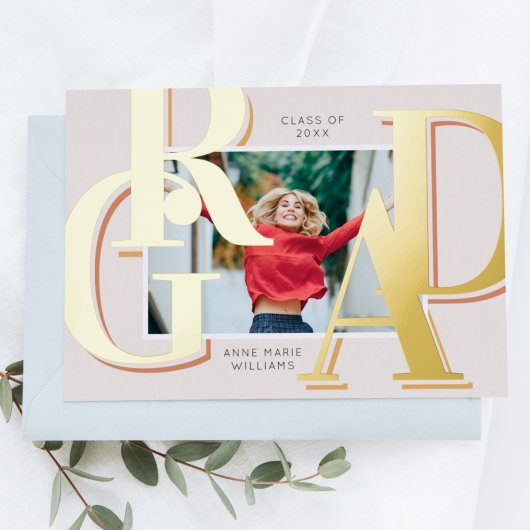 Gold Terracotta Grad Photo Graduation Announcement 箔招待状