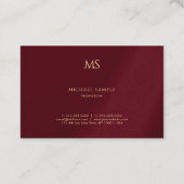 Gold Text Monogram Template Luxe Bordeaux Elegant 名刺 (裏面)