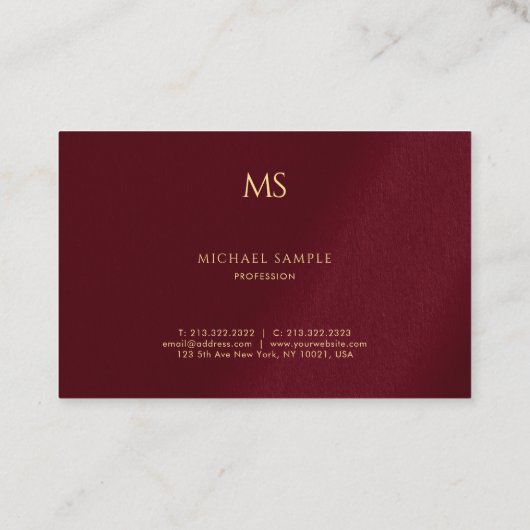 Gold Text Monogram Template Luxe Bordeaux Elegant 名刺 (裏面)