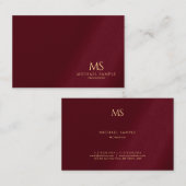 Gold Text Monogram Template Luxe Bordeaux Elegant 名刺 (正面/裏面)