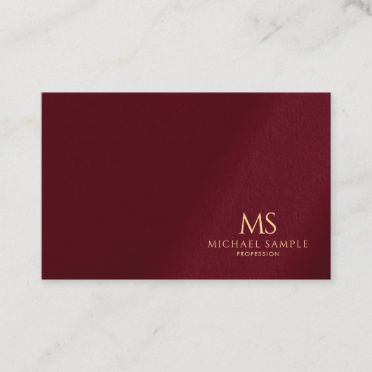 Gold Text Monogram Template Luxe Bordeaux Elegant 名刺 (正面)