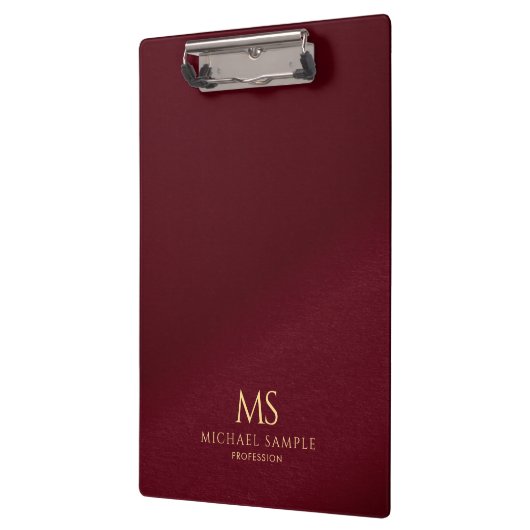 Gold Text Name Monogram Personalized Elegant Red クリップボード (左)