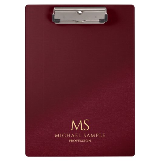 Gold Text Name Monogram Personalized Elegant Red クリップボード (正面)