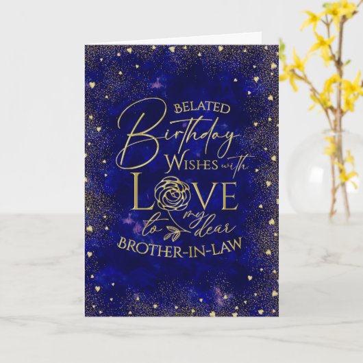 Gold Text Night Belated Birthday Brother-In-Law カード (黄色い花)