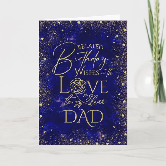 Gold Text Night Belated Birthday Dad カード (正面)