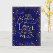 Gold Text Night Sky Belated Birthday Niece カード (黄色い花)