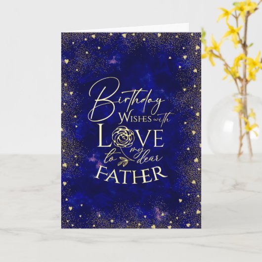 Gold Text Night Sky Birthday Father Photo カード (黄色い花)