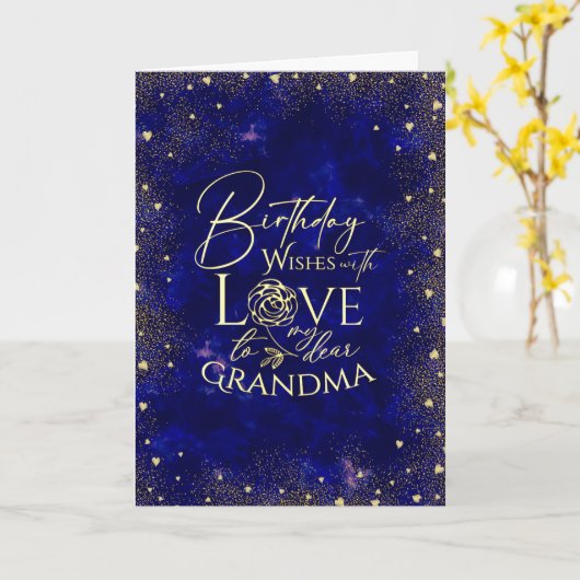 Gold Text Night Sky Birthday Grandma Photo カード (黄色い花)