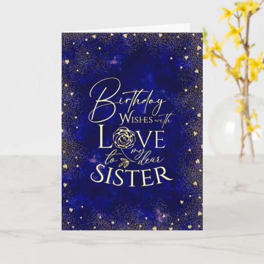 Gold Text Night Sky Birthday  Sister Photo カード (黄色い花)
