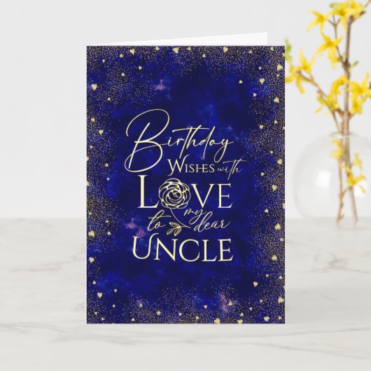 Gold Text Night Sky Birthday Uncle Photo カード (黄色い花)