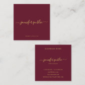 Gold Text Script Name Glossy Luxury Burgundy Red スクエア名刺 (正面/裏面)