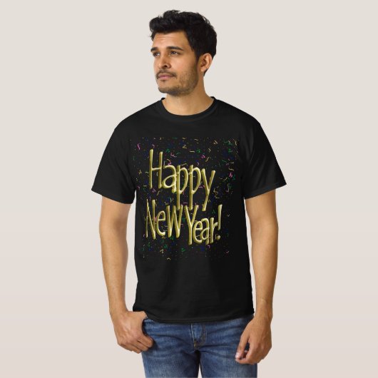 Gold Text w/Confetti - Happy New Year Tシャツ (正面フル)