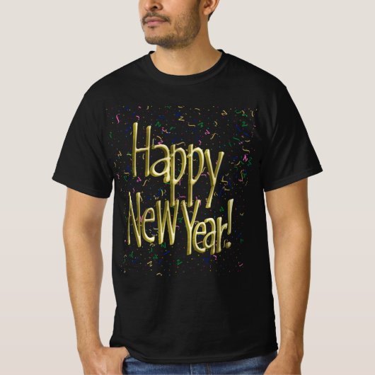 Gold Text w/Confetti - Happy New Year Tシャツ (正面)