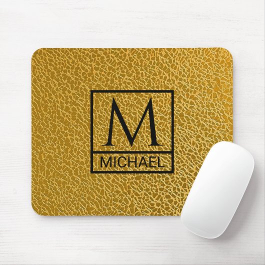 Gold Texture Mouse Pad with Initial & Name マウスパッド (マウス)