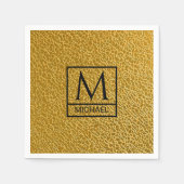 Gold Texture Napkins with Initial & Name スタンダードカクテルナプキン (正面)