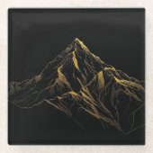 Gold textured abstract mountain lineart ガラスコースター (正面)