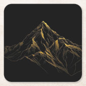 Gold textured abstract mountain lineart スクエアペーパーコースター (正面)