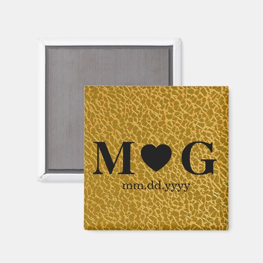 Gold Textured Monogram with Heart Magnet for Love マグネット (正面/裏面)