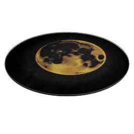 Gold textured moon on dark black カッティングボード