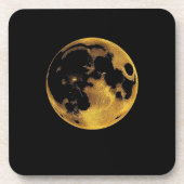 Gold textured moon on dark black コースター (正面)