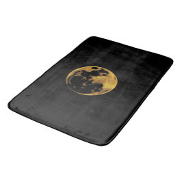 Gold textured moon on dark black バスマット